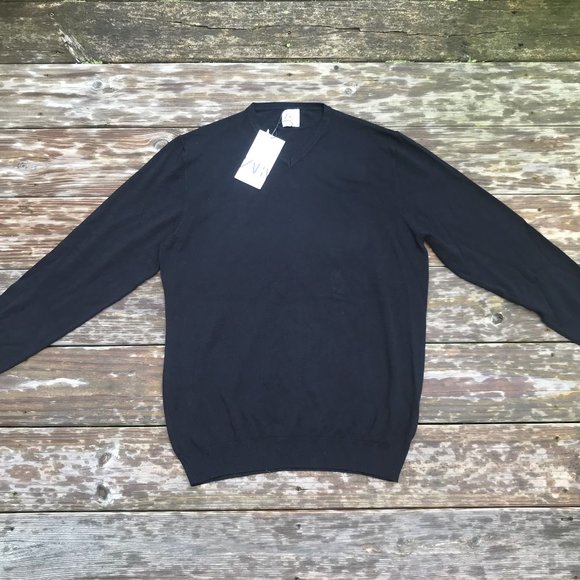 Zara Men Sweater Black V neck Pull over Long Sleev - Picture 2 of 8